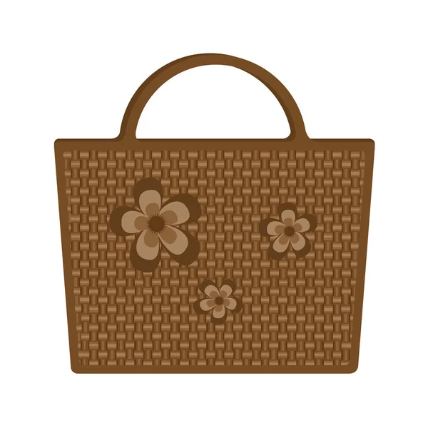 Sac en osier de plage, fleurs décorées isolées sur fond blanc. Pour femme à la mode . — Image vectorielle