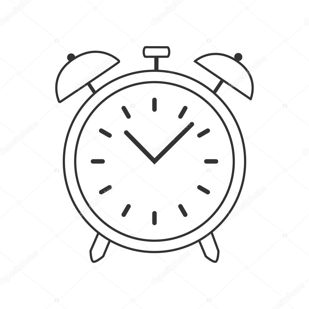 Alarm clock in Line Art style. Isolated on white background