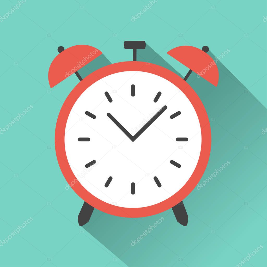 Alarm clock icon flat with long shadow.Mixed media art