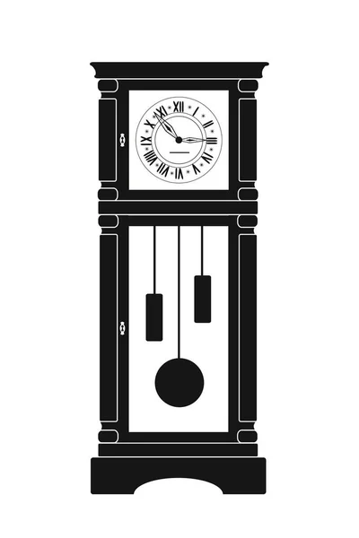 Grandfather Clock. Silhouette of clock isolated on white background — ストックベクタ