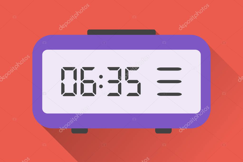 Digital watches. Icon of electronic alarm clock with shadow