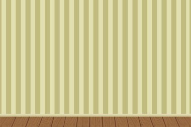 İç dizayn. Çizgili duvar kağıdı ve ahşap zemini olan duvar.