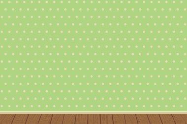 İç dizayn. Puantiyeli duvar. Duvar kağıdı ve ahşap zemin.