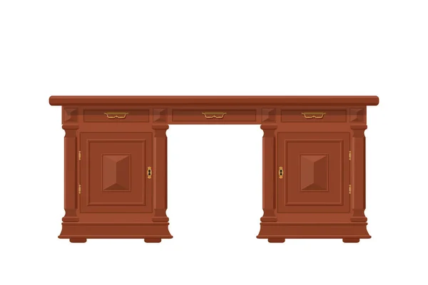 古董家具。 木制书桌，白色背景隔离 — 图库矢量图片