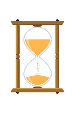 Saat. Çizgi film tarzında kum saati beyaz arkaplanda izole edildi