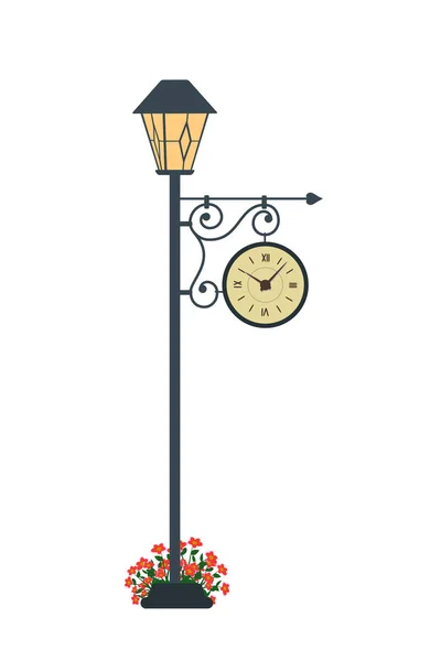 時計だランプポストとともにクロックで漫画スタイル上の白い背景 — ストックベクタ