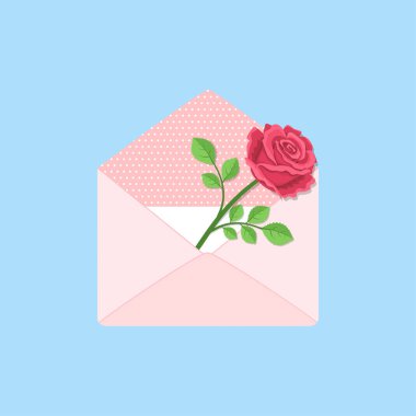 Sevgililer Günü. Kartla ve gülle zarfı aç