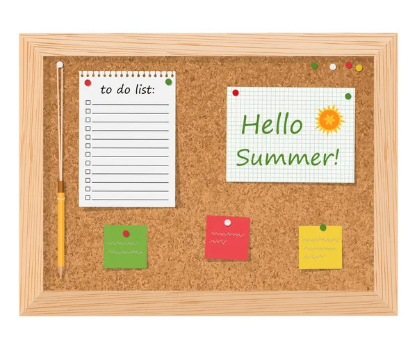 Hola Summer Tablero Corcho Con Lista Tareas Notas Adhesivas Alfileres — Foto de Stock