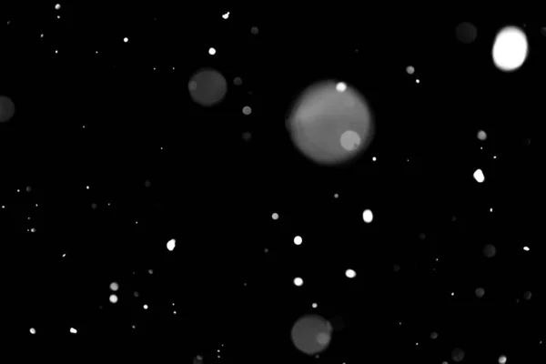 Textura Nieve Que Cae Nieve Volumétrica Bokeh Sobre Fondo Negro — Foto de Stock