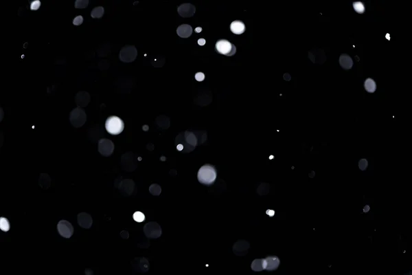 Texture Falling Snow Volumetric Snow Bokeh Black Background — Stock Photo, Image