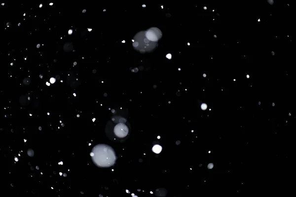 Textura Padajícího Sněhu Objemový Sníh Bokeh Černém Pozadí — Stock fotografie