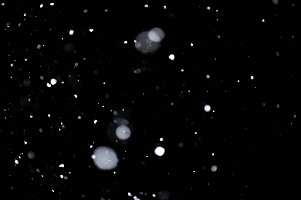 Textura Nieve Que Cae Nieve Volumétrica Bokeh Sobre Fondo Negro — Foto de Stock