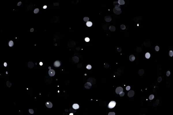 Textura Nieve Que Cae Nieve Volumétrica Bokeh Sobre Fondo Negro —  Fotos de Stock