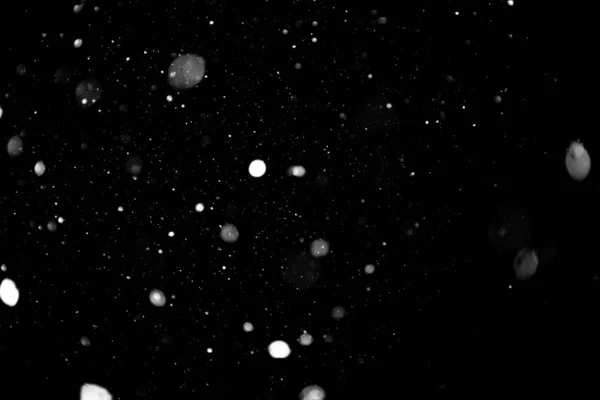 Textura Padajícího Sněhu Objemový Sníh Bokeh Černém Pozadí — Stock fotografie