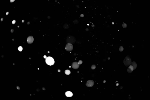 Textura Nieve Que Cae Nieve Volumétrica Bokeh Sobre Fondo Negro — Foto de Stock