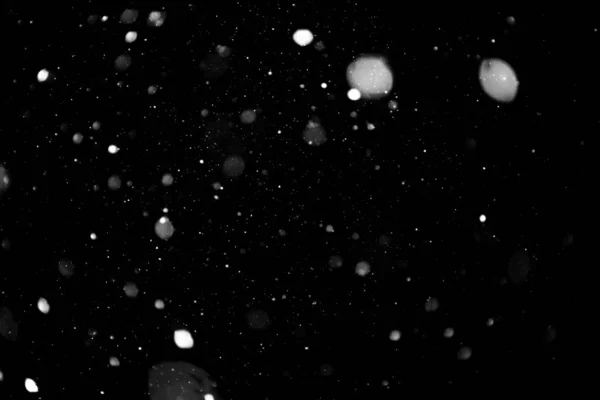 Textuur Van Vallende Sneeuw Volumetrische Sneeuw Bokeh Een Zwarte Achtergrond — Stockfoto