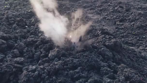 Explosion Surface Earth Explosive Device Hit Shell Ammunition Texture Smoke — Stock Video