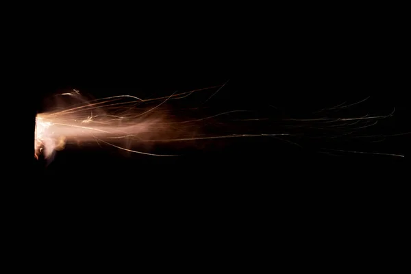 Shot Firearm Black Background Fiery Exhaust Flying Sparks Flames Bursting — Stock Photo, Image