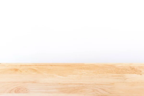 Mesa de madeira e fundo branco com espaço de cópia . — Fotografia de Stock