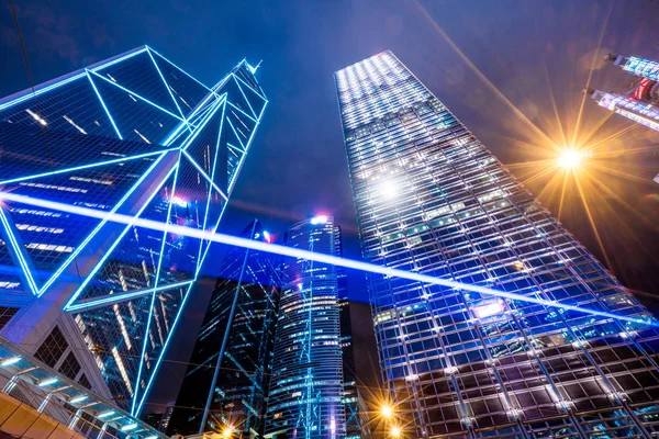 Central district, Hong Kong stad bij nacht. — Stockfoto