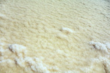 Ölü Deniz kristal tuz oluşumu yakın plan. İsrail