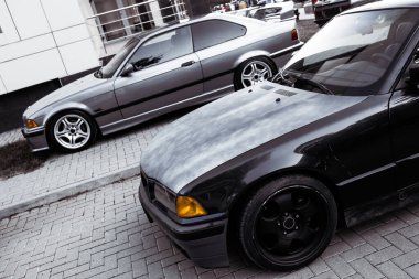 Moldova 09 / 25 / 2019. Sport Bmw E36 M3 Modern Stance Araba Yarışı Arabası Sürüklenen Patinaj, Temiz Lastikler