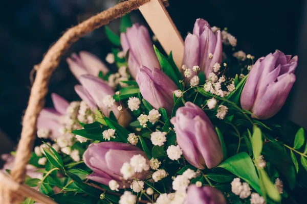 bunch of Purple Lilac lavender violet tulips bouquet of mixed fl