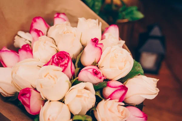 Bunch of Pink red white  bouquet of mixed roses. Pattern Fresh s