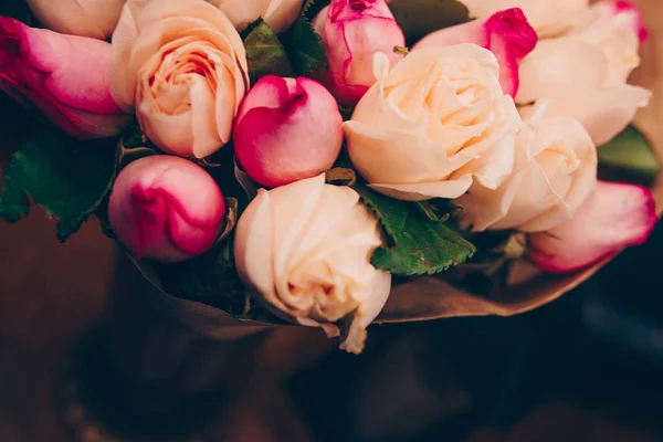 Bunch of Pink red white  bouquet of mixed roses. Pattern Fresh s