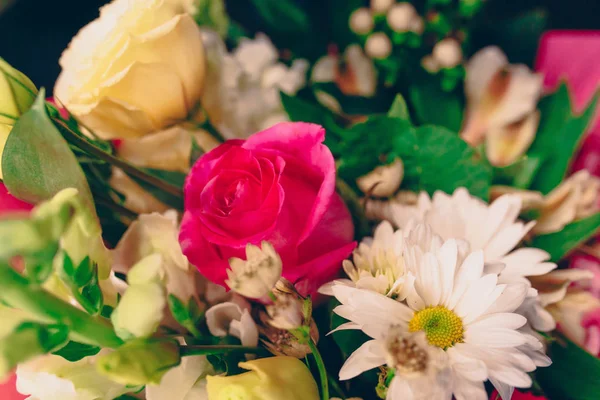 Bunch of Pink red white  bouquet of mixed roses. Pattern Fresh s