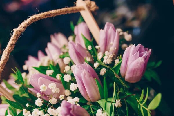 bunch of Purple Lilac lavender violet tulips bouquet of mixed fl