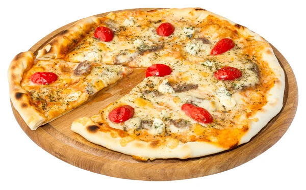 Brânză Pizza Gorgonzola Placă Tăiere Izolată — Fotografie, imagine de stoc