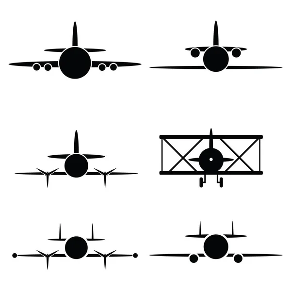 Vector svart flygplan Ikonuppsättning — Stock vektor