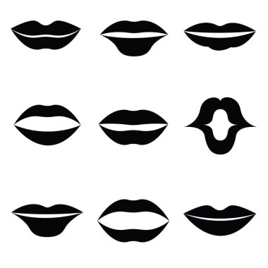 Düz Stil simge seti kadınlar dudak ve ağız