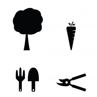 Araçları bahçe ve tarım ekipmanları simgeler.