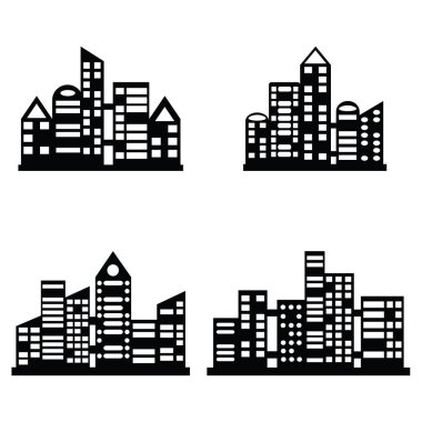 siyah vektör şehir Icons set