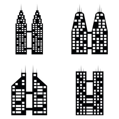 siyah vektör şehir Icons set