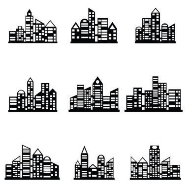 siyah vektör şehir Icons set