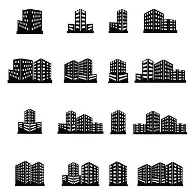 siyah vektör şehir Icons set