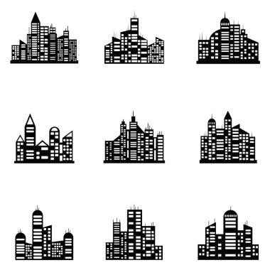 siyah vektör şehir Icons set