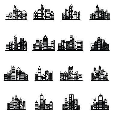 siyah vektör şehir Icons set
