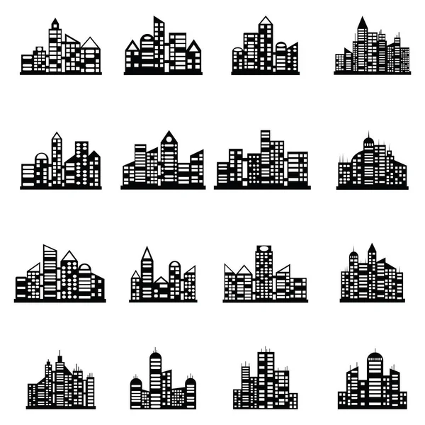 Vector negro ciudad iconos conjunto — Archivo Imágenes Vectoriales