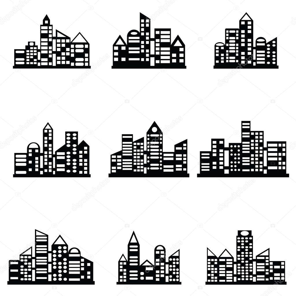 vector black city icons set