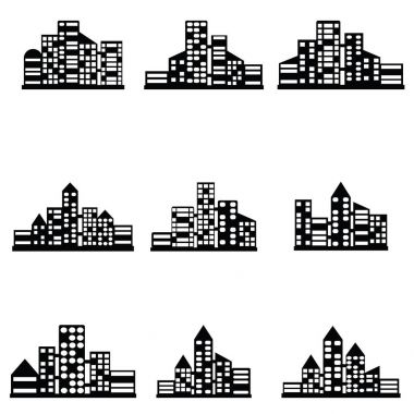 siyah vektör şehir Icons set