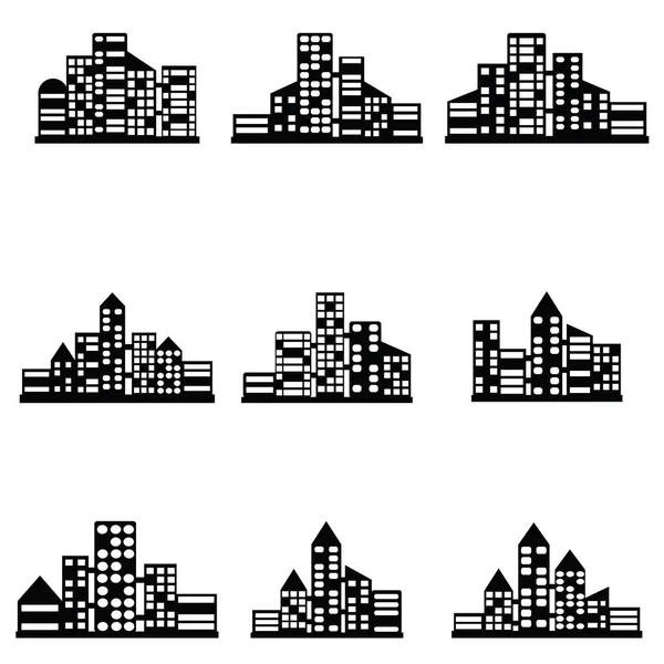Vector black city icons set — Stock Vector