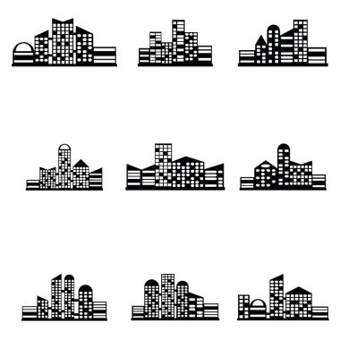 siyah vektör şehir Icons set