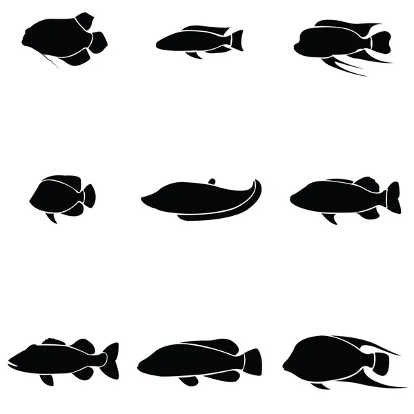 El conjunto de iconos de pescado — Vector de stock