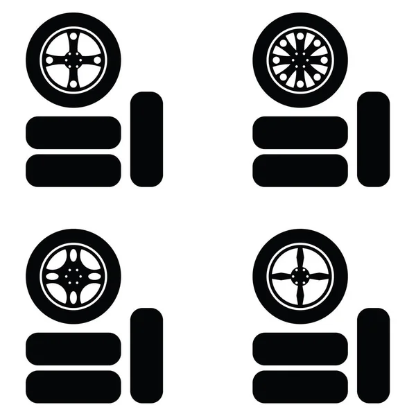 Coche rueda icono conjunto — Vector de stock
