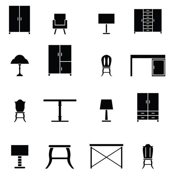 El conjunto de iconos de muebles — Archivo Imágenes Vectoriales