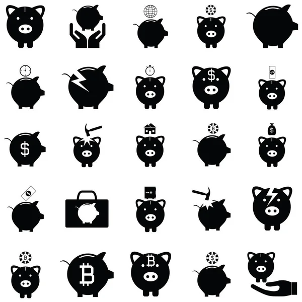 Piggy banco ícone conjunto — Vetor de Stock